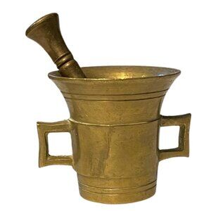 ANTIQUE Vintage Thick Heavy Solid Brass Mortar and Pestle 